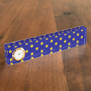 Porte-nom Pour Bureau Motif Gold Stars, Bleu Marine, Exclusive