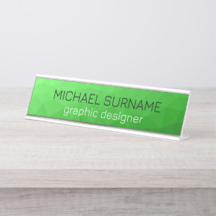 Porte-nom Pour Bureau Motif lumineux à maillage géométrique dégradé vert