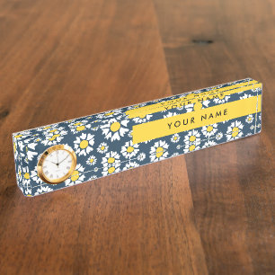 Porte-nom Pour Bureau Motif Marguerite, Marguerites Blanches, Votre Nom