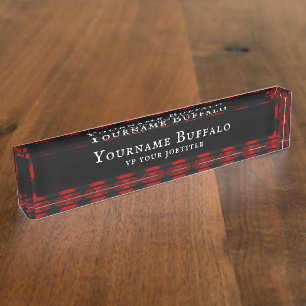 Porte-nom Pour Bureau Motif Plaid de tarte rouge à plaid de Buffaloo