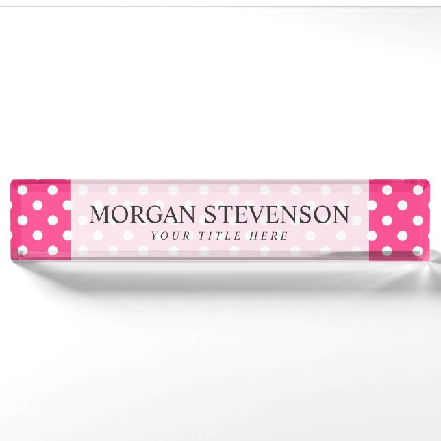 Porte-nom Pour Bureau Motif Pois rose et blanc (Devant)