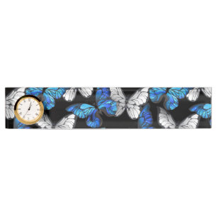 Porte-nom Pour Bureau Motif sans couleur foncée avec papillons bleus Mor