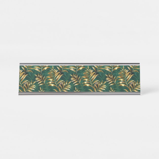 Porte-nom Pour Bureau Motif sans couture avec des fougères dorées (Devant)