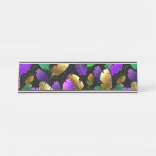 Porte-nom Pour Bureau Motif sans couture avec des plumes de Mardi Gras