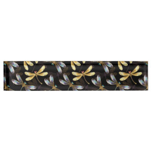 Porte-nom Pour Bureau Motif sans couture avec libellules d'or
