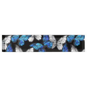 Porte-nom Pour Bureau Motif sans couture sombre avec Morpho papillons bl