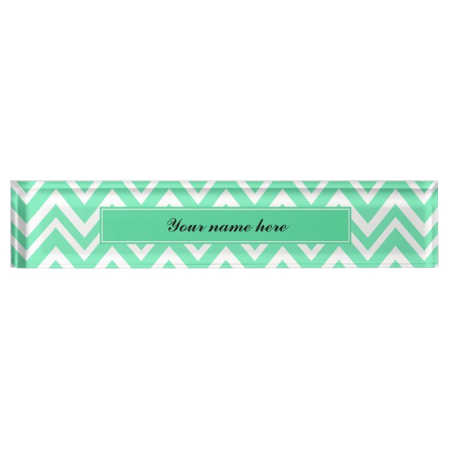 Porte-nom Pour Bureau Motif Seafoam Mint Green Zigzgag (Devant)