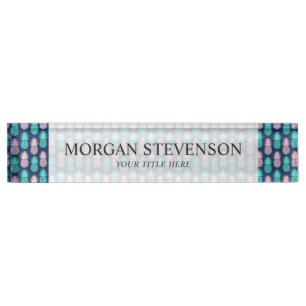 Porte-nom Pour Bureau Motif tropical bleu turquoise rose Girly d'ananas