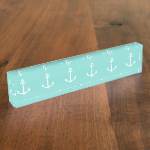 Porte-nom Pour Bureau Motif vert et blanc en bon état 1 d'Ancres