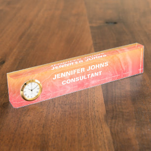 Porte-nom Pour Bureau Motifs de cristal rose Abstrait de Gemstone