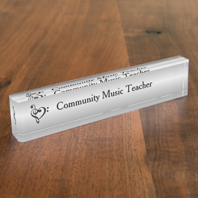 Porte-nom Pour Bureau Musique Clef Heart Silver (Taille)