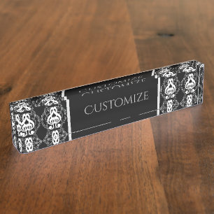 Porte-nom Pour Bureau Musique d'image miroir noir et blanc