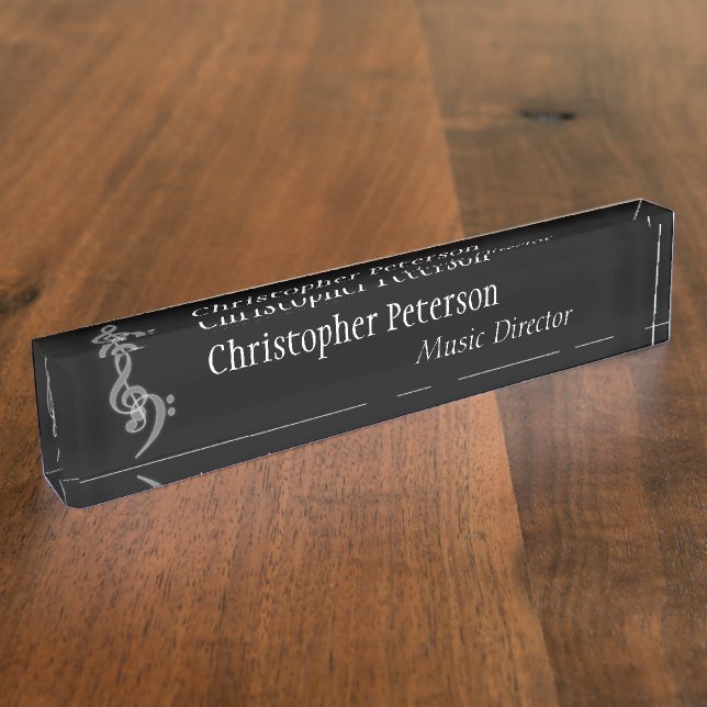Porte-nom Pour Bureau Musique : Treble et basse Clef (Taille)