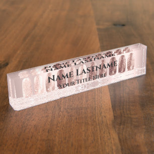 Porte-nom Pour Bureau Nail Salon Artiste Rose Blush Élégant Nom person