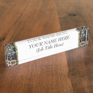 Porte-nom Pour Bureau Naissance de fenêtre en verre teinté de Jésus