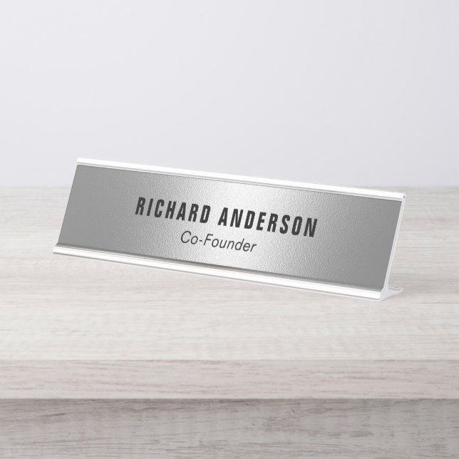Porte-nom Pour Bureau Name and Title Modern Silver Professional (Devant)