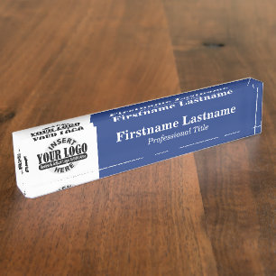 Porte-nom Pour Bureau Navy Blue - Logo, Nom et Titre Professionnel