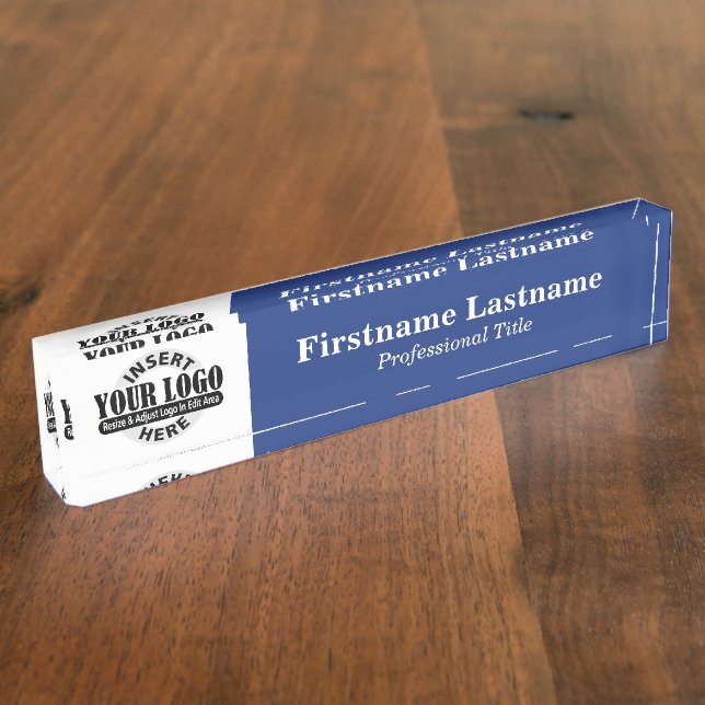 Porte-nom Pour Bureau Navy Blue - Logo, Nom et Titre Professionnel (Taille)
