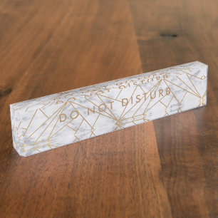 Porte-nom Pour Bureau Ne pas déranger Signal Marbre blanc Gold Business