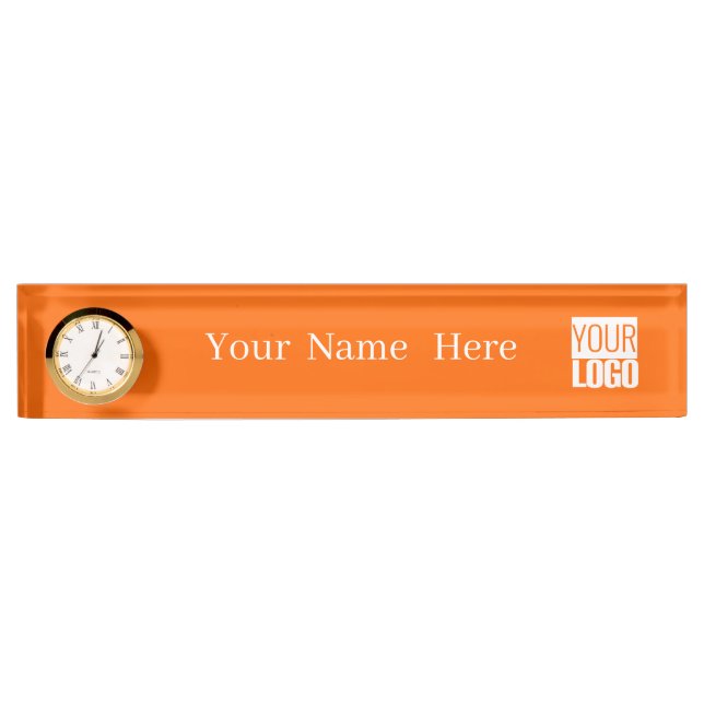 Porte-nom Pour Bureau Néon orange - ajouter un logo (Devant)