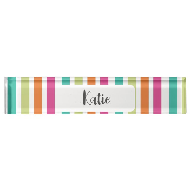 Porte-nom Pour Bureau Neon rainbow rayures amusant rétro (Devant)