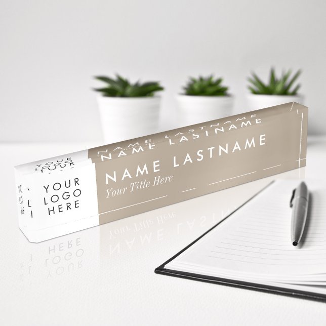 Porte-nom Pour Bureau Neutral Tan Beige Grey White Custom Logo Trendy (Créateur téléchargé)