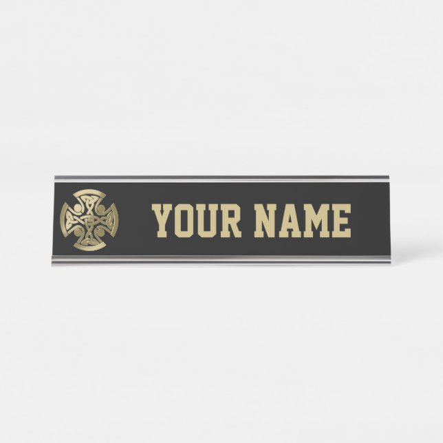 Porte-nom Pour Bureau noeud d'or celtique (Devant)