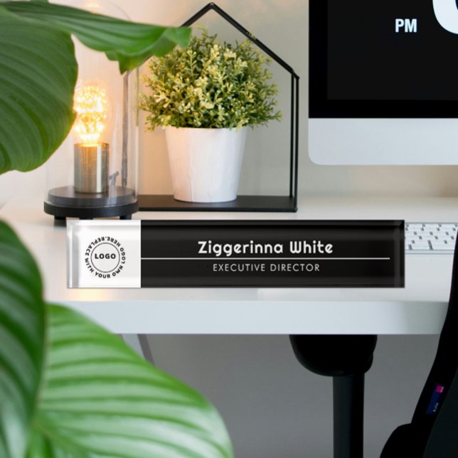 Porte-nom Pour Bureau Noir, Blanc (Créateur téléchargé)
