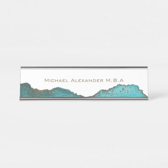 Porte-nom Pour Bureau Noir Blanc Turquoise Abstrait Personnalisé (Devant)