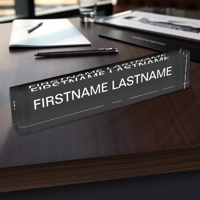 Porte-nom Pour Bureau Noir de base avec nom blanc (Personalized Name Plate - Executive and Professional Designs)