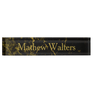 Porte-nom Pour Bureau Noir de marbre avec Gold Custom