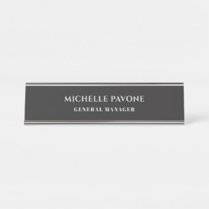 Porte-nom Pour Bureau Noir élégant & Gris Simple Plain Professionnel