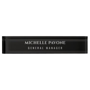 Porte-nom Pour Bureau Noir élégant & Gris Simple Plain Professionnel