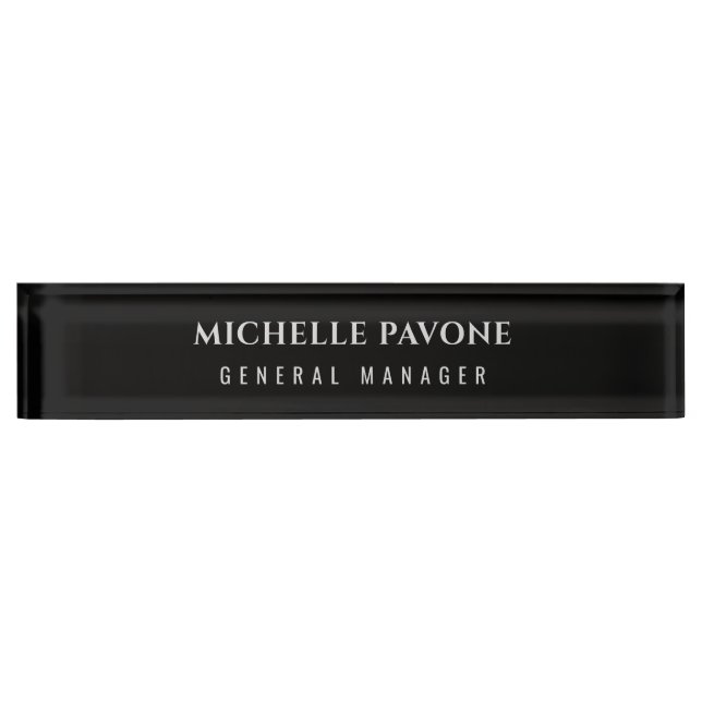 Porte-nom Pour Bureau Noir élégant & Gris Simple Plain Professionnel (Devant)