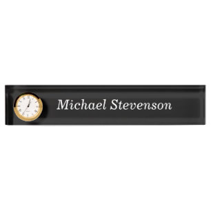 Porte-nom Pour Bureau Noir Elegant Moderne Design Nameplate avec Horloge