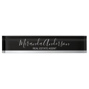 Porte-nom Pour Bureau Noir et argent professionnel avec nom de script