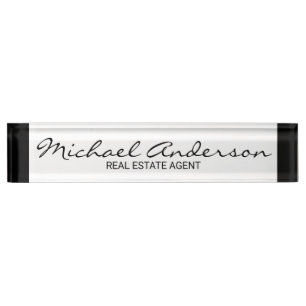 Porte-nom Pour Bureau Noir et blanc élégant professionnel