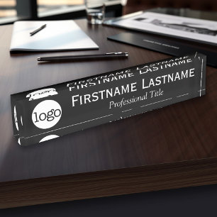 Porte-nom Pour Bureau Noir et blanc - Logo, nom, titre professionnel