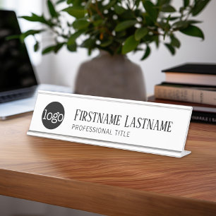 Porte-nom Pour Bureau Noir et blanc - logo, nom, titre professionnel