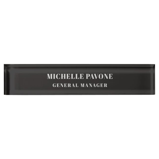 Porte-nom Pour Bureau Noir et gris élégant simple uni professionnel (Devant)