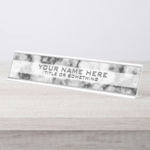 Porte-nom Pour Bureau Noir et Marbre blanc