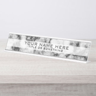 Porte-nom Pour Bureau Noir et Marbre blanc