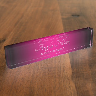 Porte-nom Pour Bureau Noir et ombre rose vif