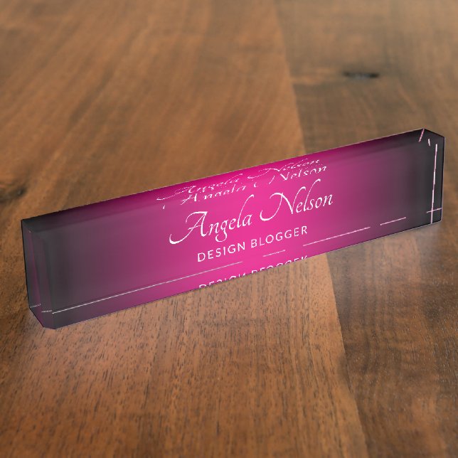 Porte-nom Pour Bureau Noir et ombre rose vif (Taille)