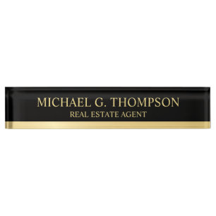 Porte-nom Pour Bureau Noir et or élégant professionnel