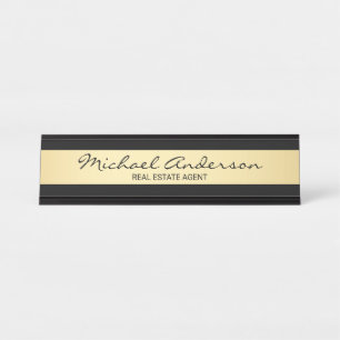 Porte-nom Pour Bureau Noir et or élégant professionnel