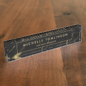 Porte-nom Pour Bureau Noir et or Marble Designer (Taille)