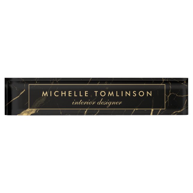 Porte-nom Pour Bureau Noir et or Marble Designer (Devant)