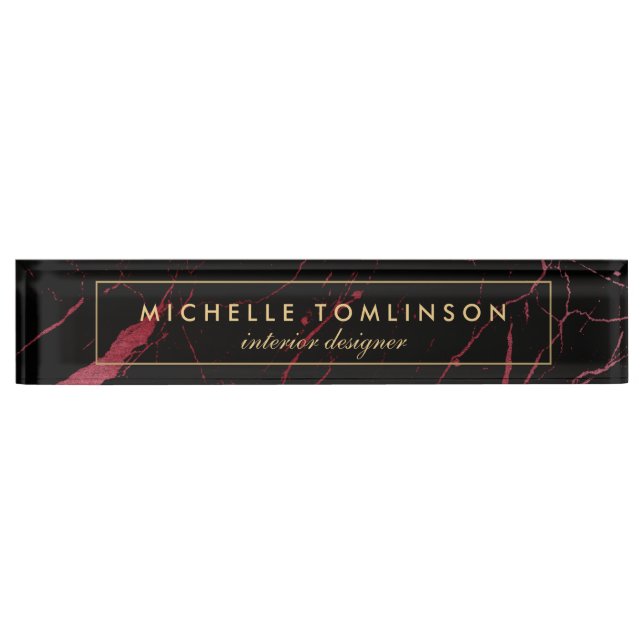 Porte-nom Pour Bureau Noir et rouge Marbre Designer (Devant)