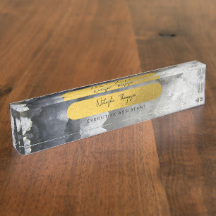Porte-nom Pour Bureau Noir Gold Foil Crystals de mer Signature Script